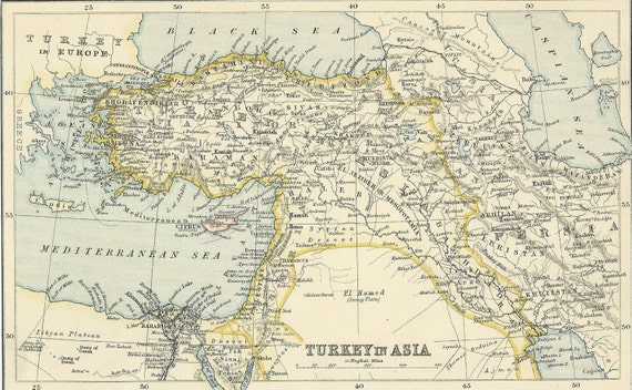 Vintage map Turkey in Asia And 1800s vintage paper Paper ephemera, framing Prints old map historical Middle East steampunk buy now online