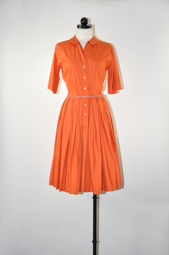 50s cotton shirtdress / pumpkin orange full dress / 1950s