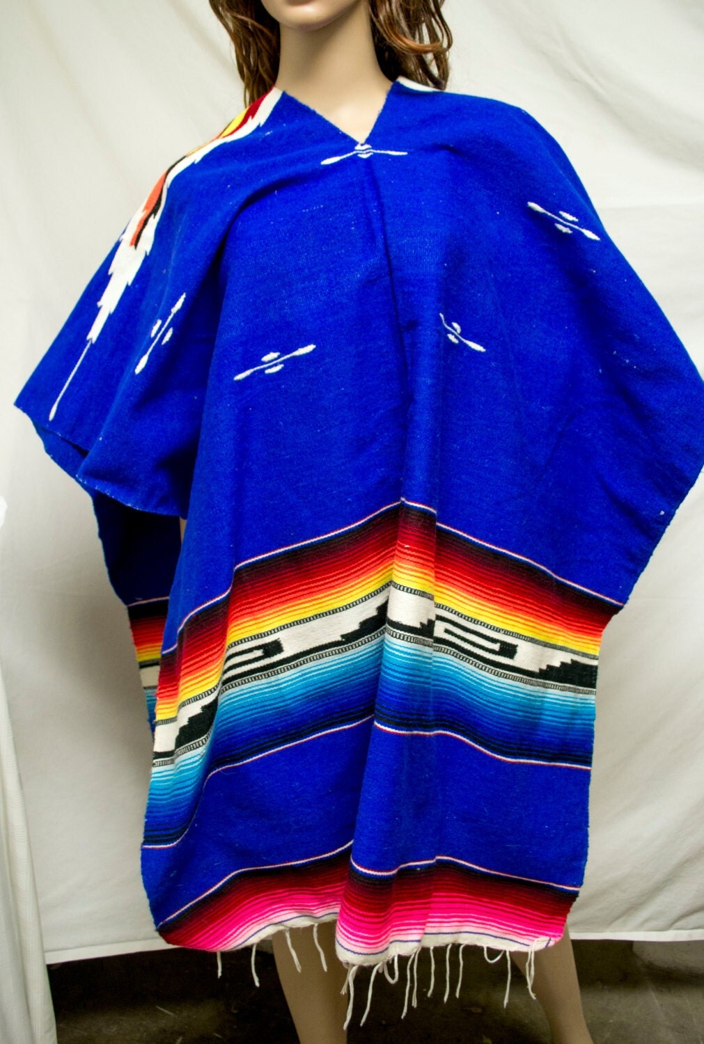 Mexican ponchoIndian Poncho Blanket poncho royal Blue
