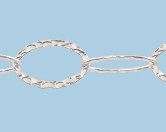 Sterling Silver Chain by the Foot, Hammered Cable Chain, 20mm Large Loop Chain, .925 Chain By The Foot, Wholesale Chain, 9127