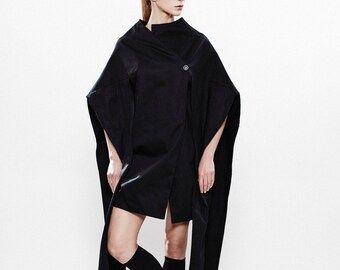 Black Winter Poncho, Deconstructed Coat, Unique Top, Loosed Coat, Designer Coat, Spring Jacket, Comfortable Coat, Avant Garde Coat