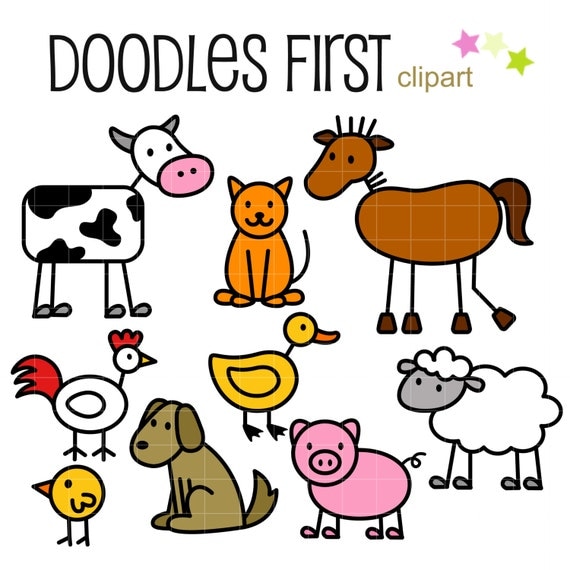 Stick Farm Animals Doodles Digital Clip Art for Scrapbooking
