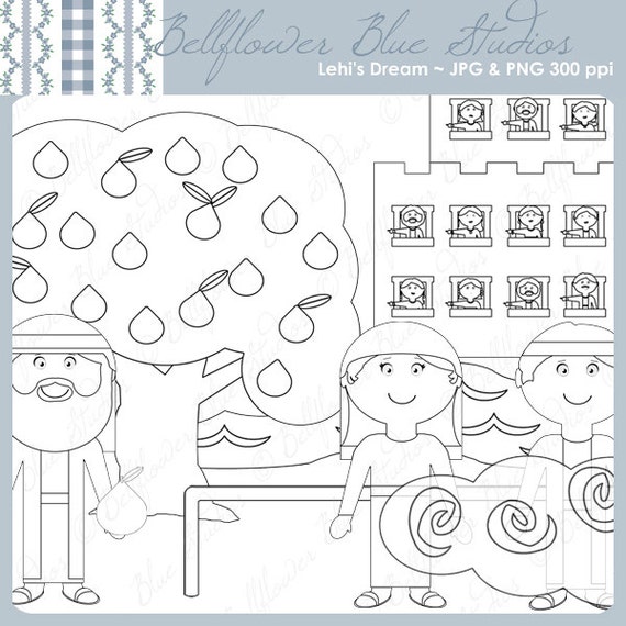 Lehi's Dream Digital Clipart black &amp; white line art