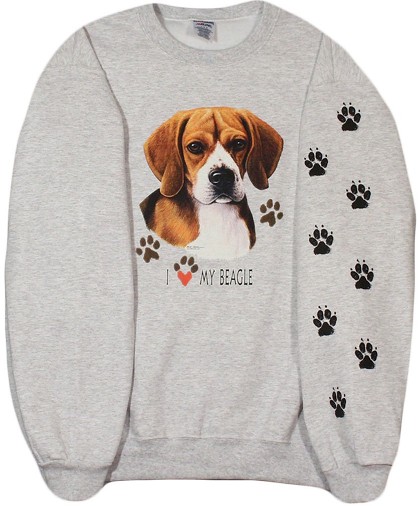 Beagle Sweatshirt with paw prints on sleeve