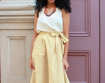 Fair Trade Golden Yellow Cotton Midi Skirt with Pockets: Eco Dyes and Ethical