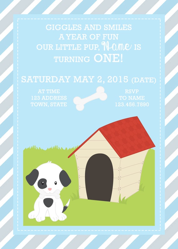 Puppy Dog First Birthday Invitation Digital File