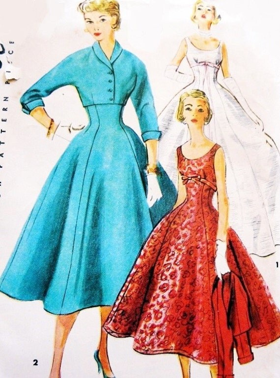 1950s EVENING  GOWN Cocktail Dress  Jacket  Pattern  Simplicity