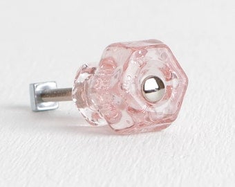 Pink Glass Knobs, Cabinet or Drawer Knobs, Cottage Knobs, Antique Style Knobs, Shabby or Romantic Knobs, Romantic Decor, Cottage Decor