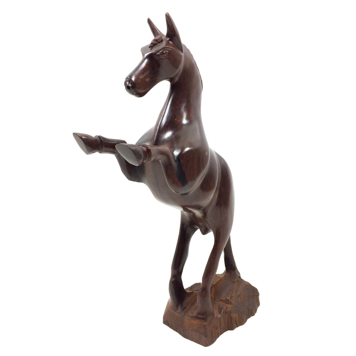 Vintage Carved Wood Rearing Horse Statue 13 Tall by PrimaTreasures