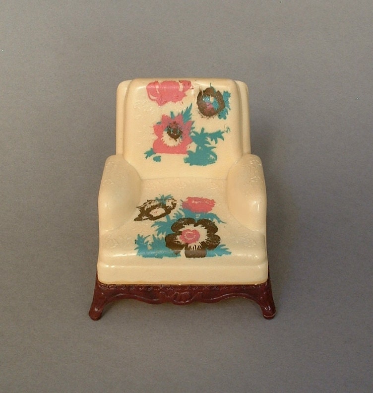 Renwal Vintage Dollhouse Furniture Doll House Chair Living Room Plastic Miniature Signed C1950