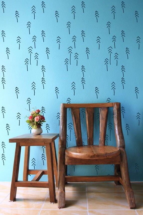 Pines’n Tribes wall stencil Scandinavian wall stencil