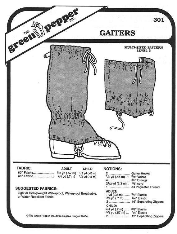Sewing Pattern Cross Country Gaiter Pattern for Children and