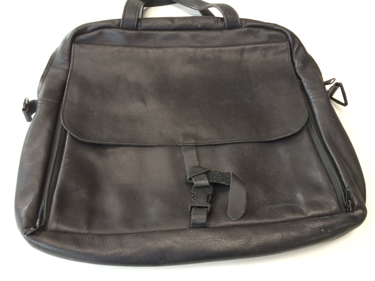 vintage black leather messenger bag