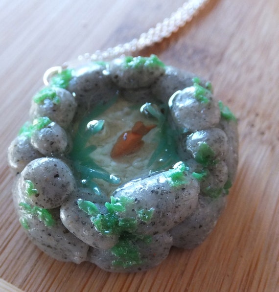 Fish Pond Necklace Pendant made from polymer clay resin and
