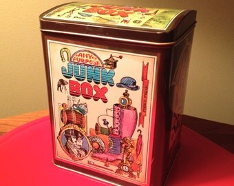 Vintage Junk Box tin container made in England