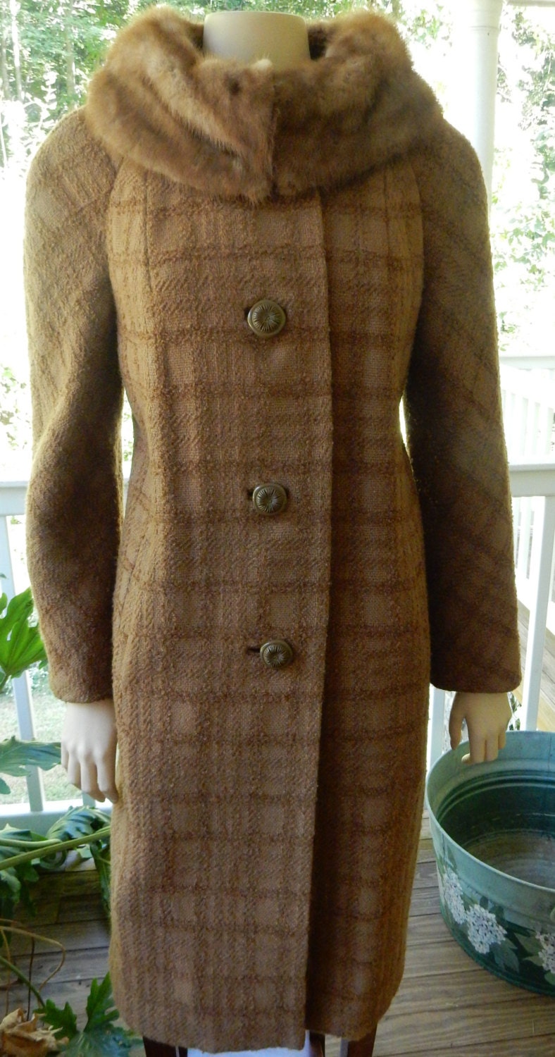 Vintage Coat Wool Coat Mink Collar Fur Collar Coat