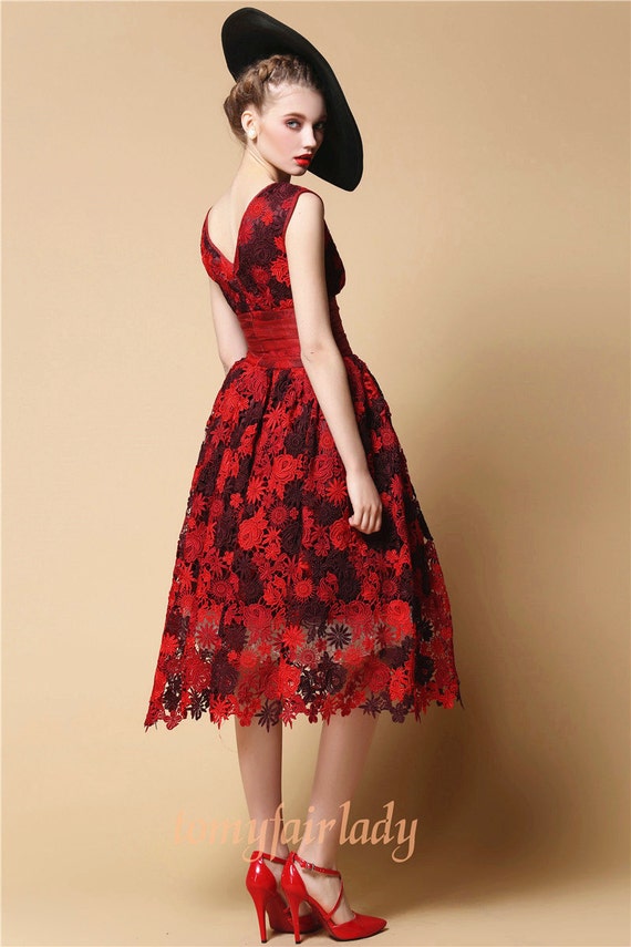 Wine Red Luxury French Lace Hand Embroidered by MyFairLady1950