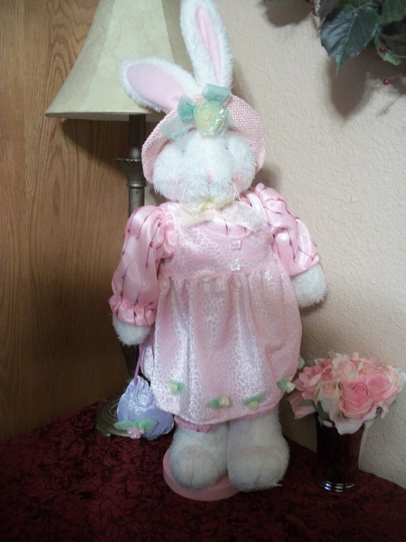White Rabbit Stuffed Plush Animal Pink Dress and Hat 26
