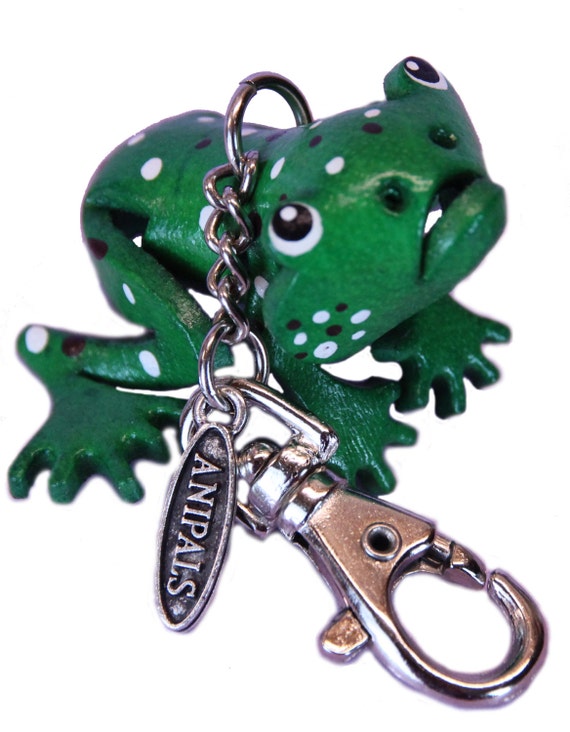 Leather Zipper Pull Charm Green American Bullfrog Frogs