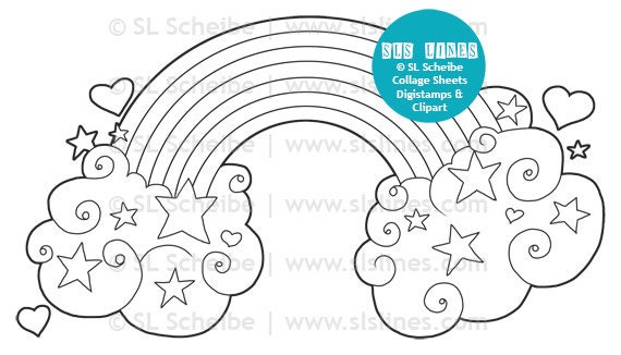  hearts  and rainbow  digital stamp valentine digistamp clouds