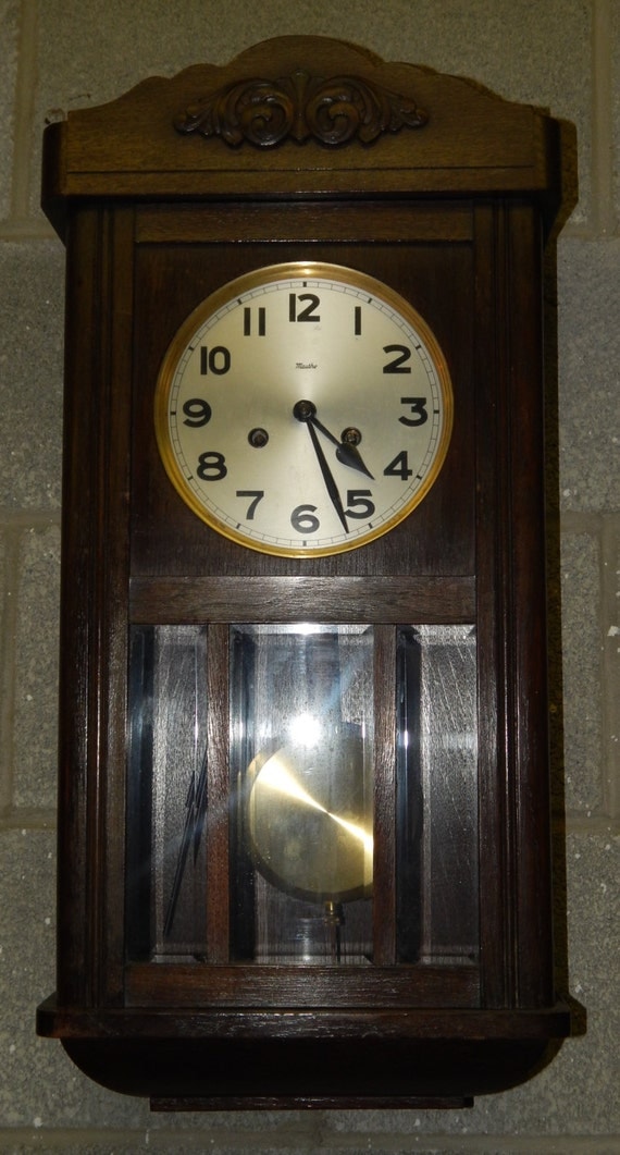 52 Antique Mauthe Regulator/ Pendulum Wall Clock with Wooden