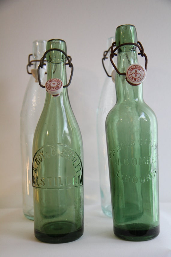 Items similar to Antique bottle of french lemonade. Green and clear