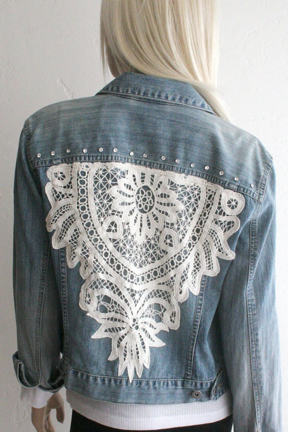 Denim Jacket OOAK vintage style with Lace / by SouthernGirlApparel