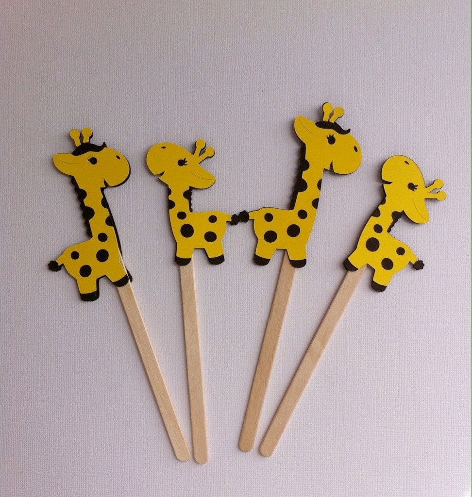 Giraffe Cupcake Toppers 6 Count. Baby Shower. Children Party