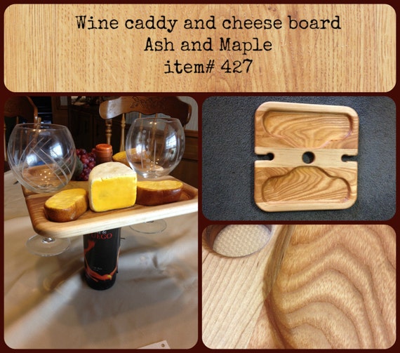 wine caddy and cheese board in Ash and Maple by EventristCreations
