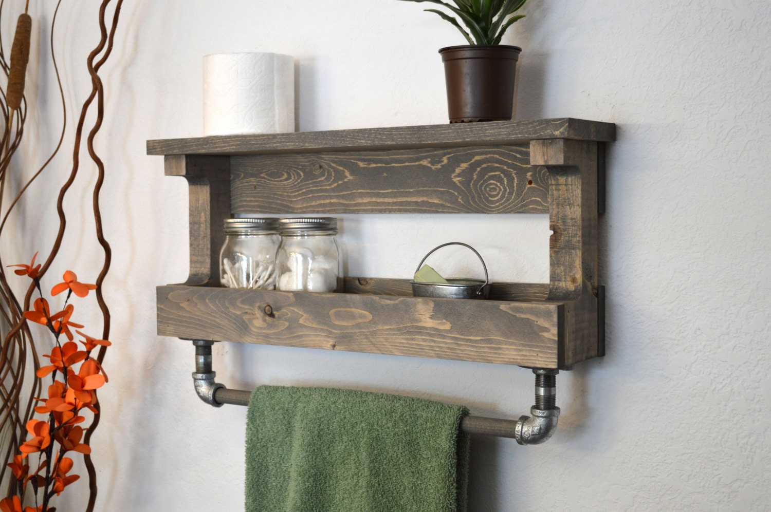 Modern Industrial Bathroom 2 Tier Shelf with by RusticModernDecor