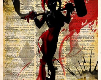 Harley Quinn Print - Vintage pop art - Retro Super Hero Art - Dictionary print art