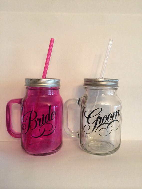 Bride and Groom Mason Jar Tumblers Bride and by KissMasonJars