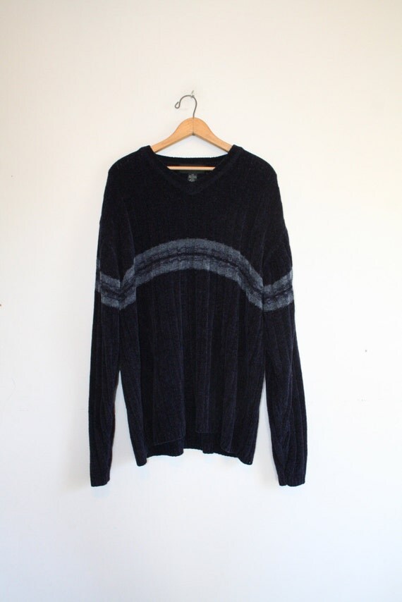 STRIPED CHENILLE SWEATER // size mens x large // 90s