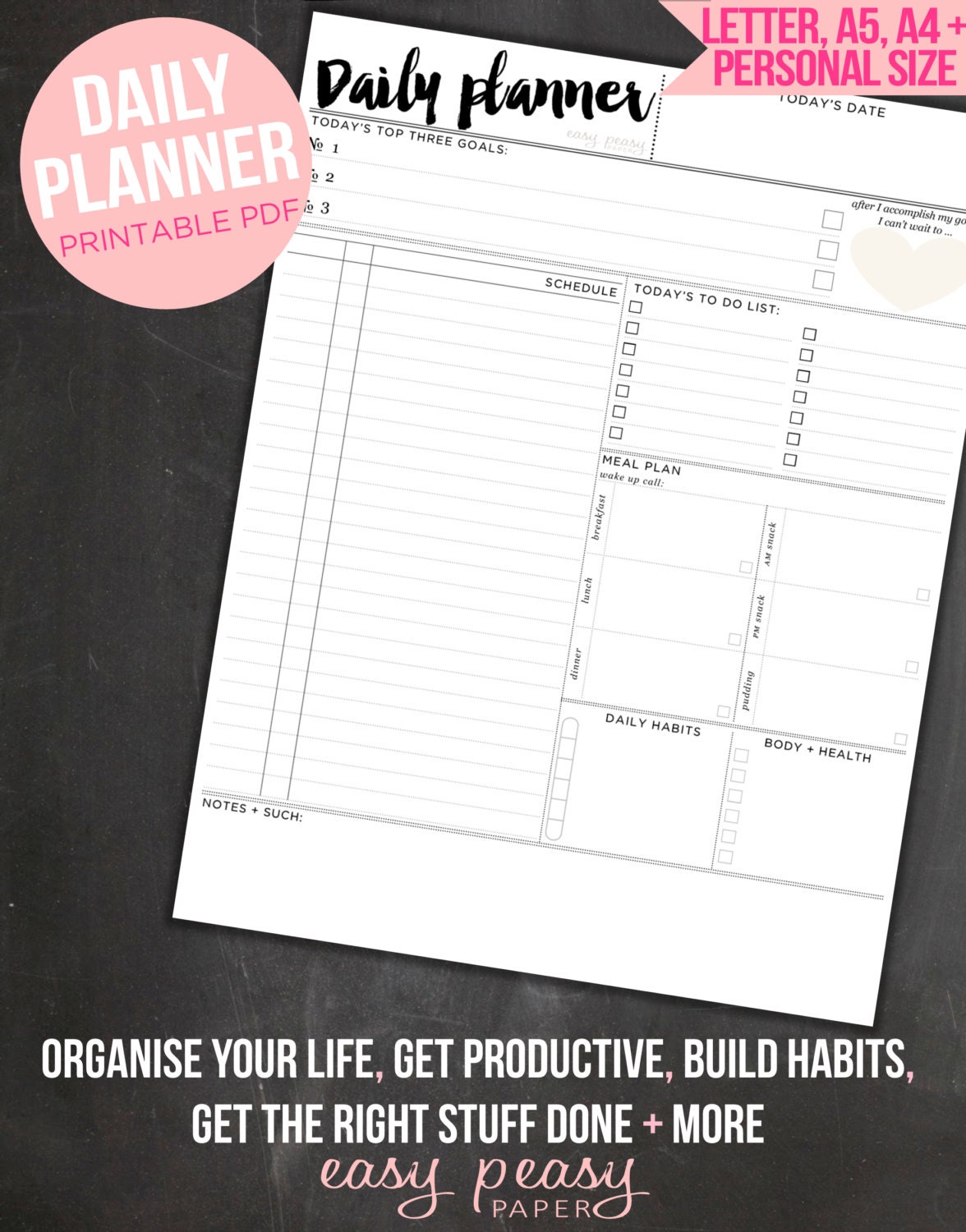 daily planner printable day organizer a4 daily by
