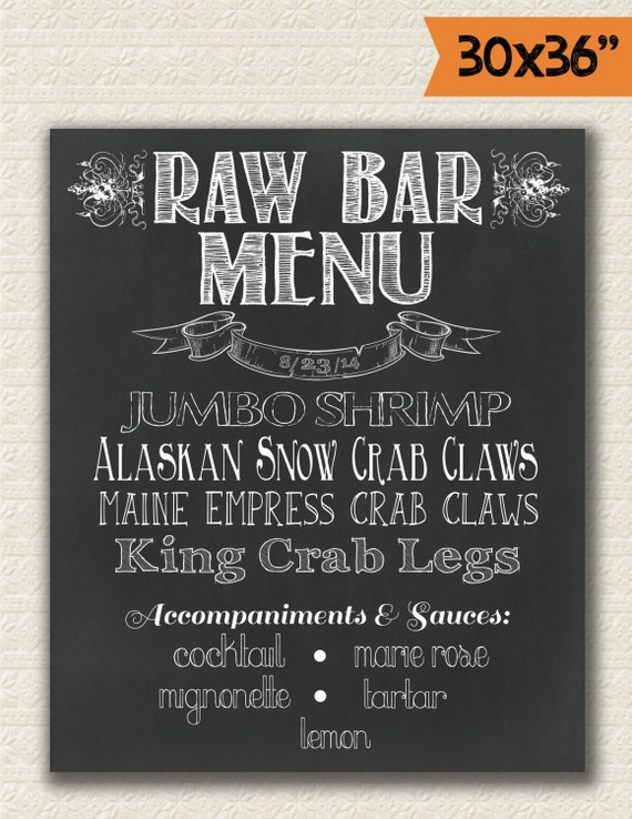 Raw Bar Menu Custom Chalkboard 30x36