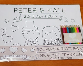 Personalised Wedding Children’s Activity Pack - Page Boy, Flower Girl - Childrens Wedding Favour - Bride & Groom Colouring Pages
