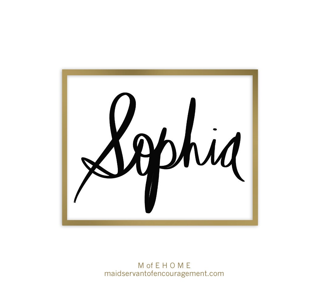 Sophia Baby Girls Name Art Printable with Handwritten Black