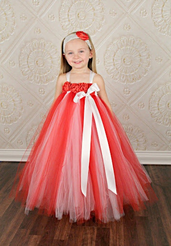 Robe de fille de fleur rouge et blanc Noël Tutu Dress robe