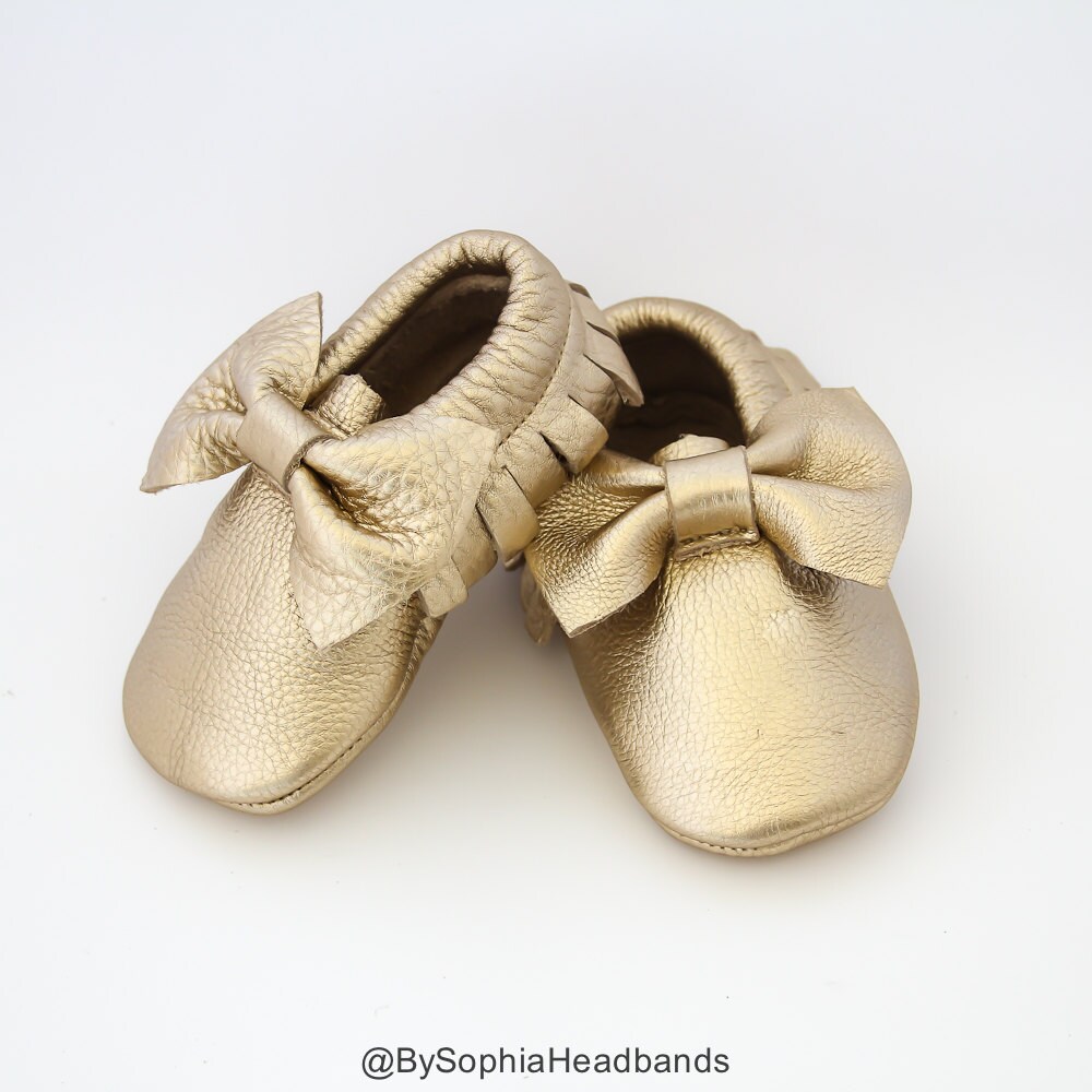 Baby Moccasins Baby Gold Bow Moccasins Baby Leather Shoes