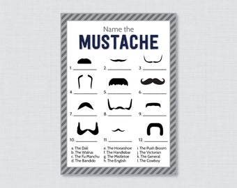 Bow Tie Baby Shower Printable Name the Mustache Game - Guess the Mustache Matching Game - Instant Download - Little Man Blue Navy 0007-N