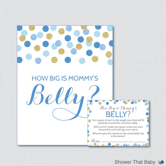 How Big Is Mommy #39 s Belly Game Printable Baby Shower Blue