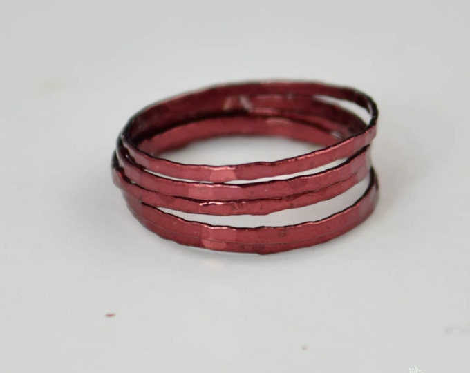 Super Thin Cherry Silver Stackable Ring(s), Red Ring, Stack Rings, Red Stacking Rings, Dark Red Ring, Hammered Silver Ring, skinny ring