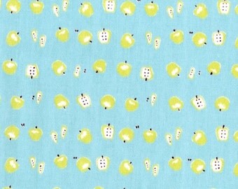 Heather Ross - Munki Munki Fabric - Green Apples on Blue - OOP Out Of Print VHTF