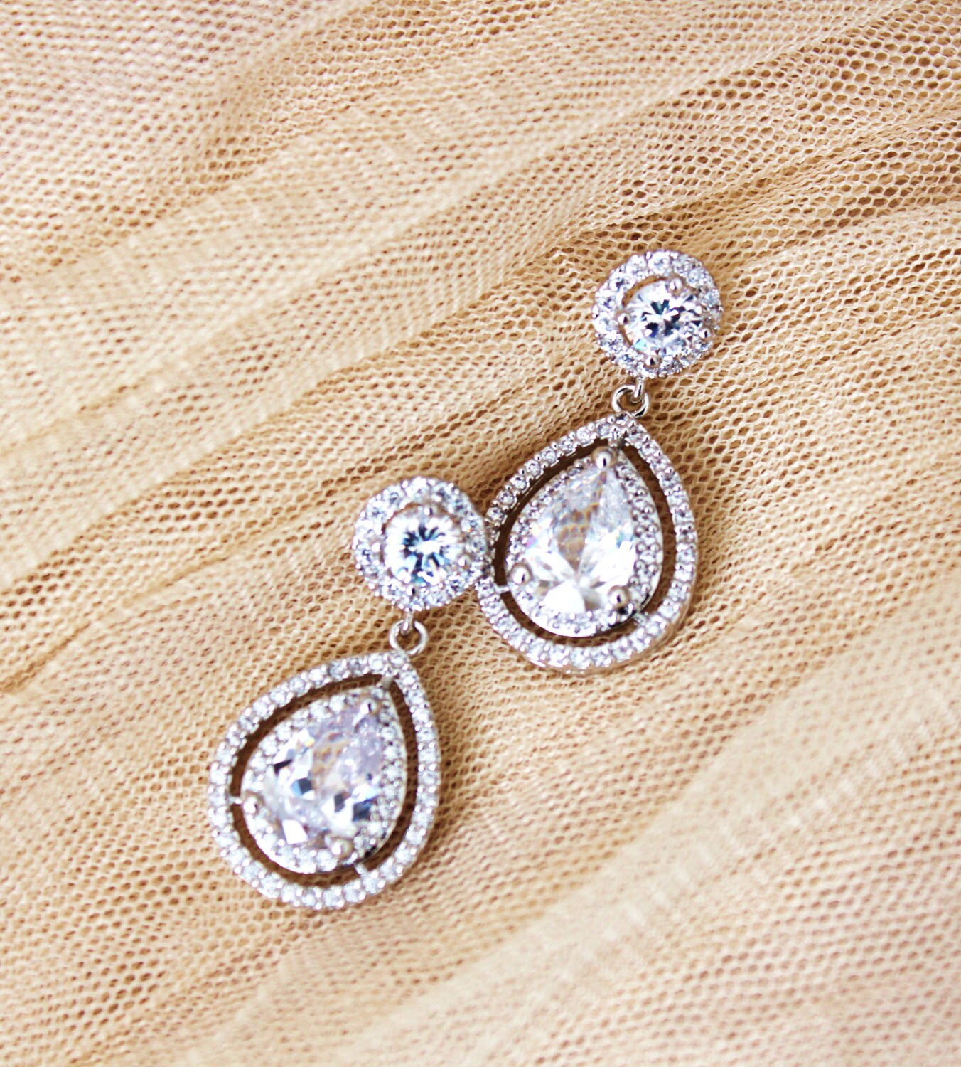Bridal Earrings Wedding Jewelry Crystal Wedding Earrings Silver Round Halo Earrings Cubic Zirconia Dangle Drop Earrings Bridal Jewelry