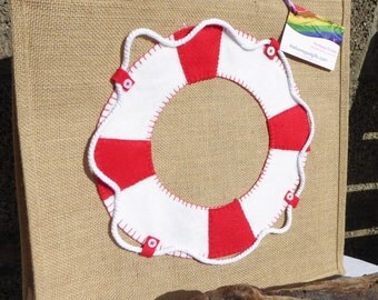 Medium Hessian Shopping Bag 'Ahoy There!' Nautical Felt & Button Detail