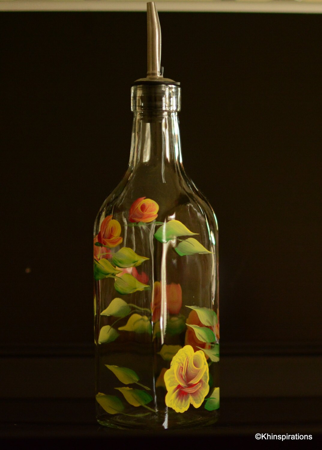 Olive Oil Dispenser Hand Painted Glass Bottle by Khinspirations