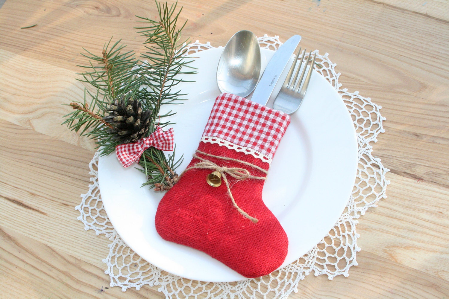 Christmas Silverware Holder Table Decor Burlap Christmas