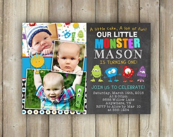 Little Monster First Birthday Invitation, Boys 1st Bday Invites, Multiple Photos, Digital File, Print Yourself