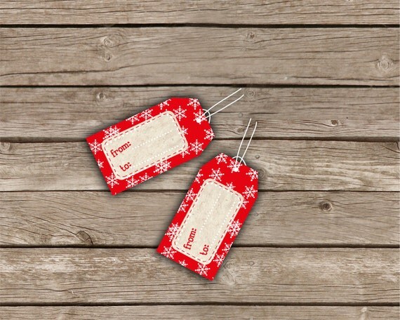 Items similar to Printable Christmas gift tags in red with white snowflakes - instant download