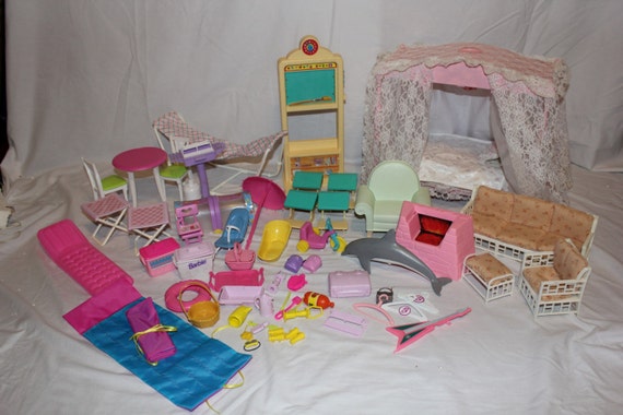 Lot of 90's Mattel Barbie Furniture Canopy bed school